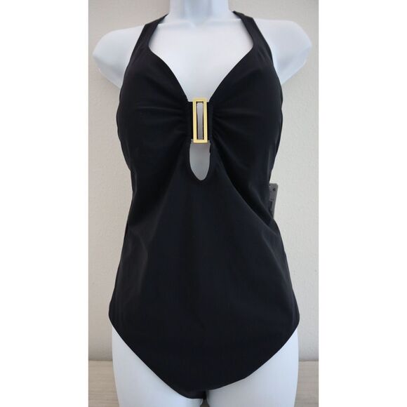 Amoressa x Miraclesuit 6522456 Sz 12 Black Bianca Solid One-Piece Swimsuit - Picture 1 of 12